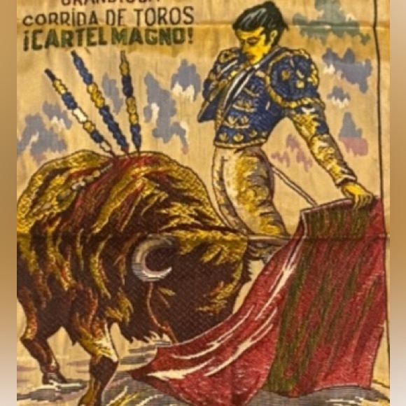 Vintage woven tapestry, bullfighting/matador. Original event poster. Collectible